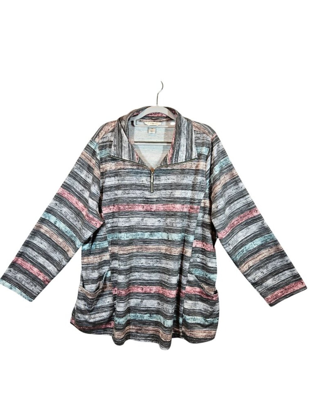 CJ Banks Womens 2X Striped Pullover Tunic Top With Half-Zip Neck Pockets casual